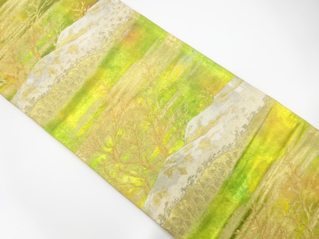 JAPANESE KIMONO / ANTIQUE FUKURO OBI / SILK / WOVEN MOUNTAIN & GROVE